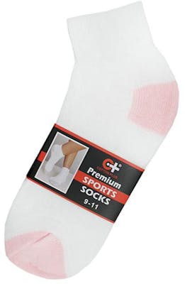 Cotton Plus Women's Ankle Socks - White w/Pink, 9-11, 3 Pack