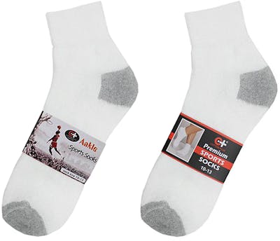 Cotton Plus Men's Ankle Socks - White w/Grey, 10-13, 3 Pack