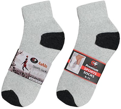 Cotton Plus Adult Ankle Socks - Grey w/Black, 9-11, 3 Pack