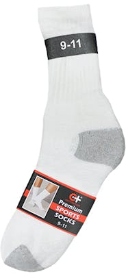 Cotton Plus Sports Socks - White w/Grey, 9-11, 3 Pack