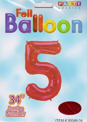 34" Mylar Number 5 Balloons - Red