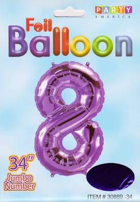 34" Mylar Number 8 Balloons - Purple