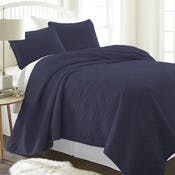 Premium Quilted Coverlet Sets - Navy, Twin, Damask Pattern, 2 Piece
