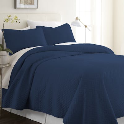 Premium Quilted Coverlet Sets - Navy, King, 3 Piece