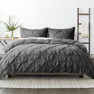 Pleated Duvet Cover Sets - Grey, King, 3 Piece