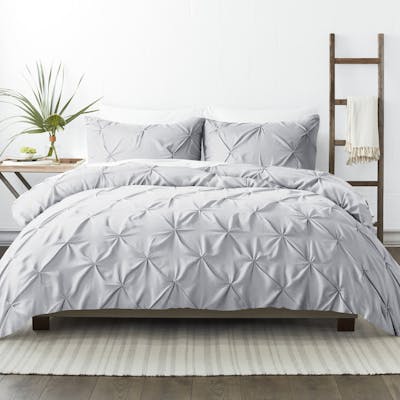 Pleated Duvet Cover Sets - Light Grey, King, 3 Piece