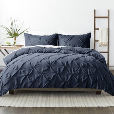 Pleated Duvet Cover Sets - Navy, King, 3 Piece