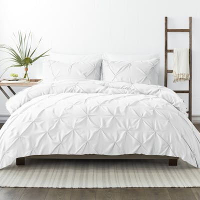 Pleated Duvet Cover Sets - White, King, 3 Piece