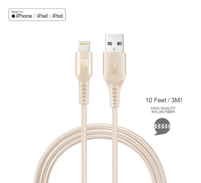 Lightning USB Cable - Gold, Apple MFi Certified, 10'