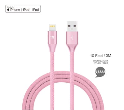 Lightning USB Cable - Pink, 10', Apple MFi Certified