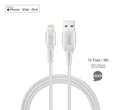 Apple MFi Certified Lightning USB Cables - Silver, 10'