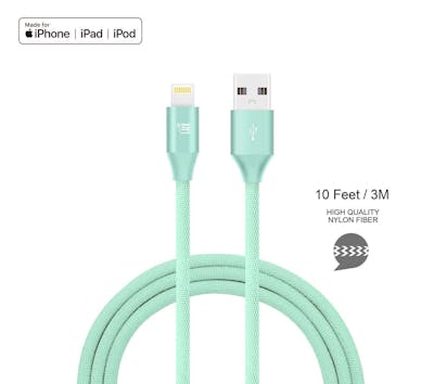 Apple MFi Certified Lightning USB Cable - Turquoise, 10'