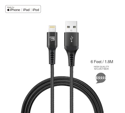 Lightning USB Cable - Black, 6', Apple MFi Certified