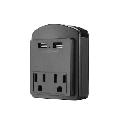 Surge Protectors - 2 Wall Outlets, 2 USB Ports, Black