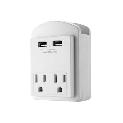 Surge Protector  - 2 Wall Outlets, 2 USB Ports, White