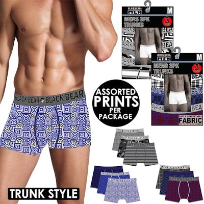 Men's Trunks - Large, Assorted Patterns, 3 Pack