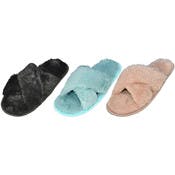 Women's Fuzzy Slippers - Assorted, Cross Strap