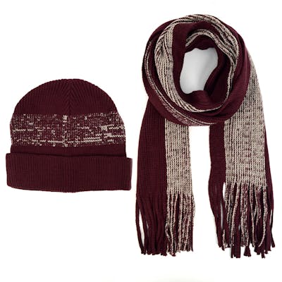 Men's Winter Sets - Burgundy/Cream, Scarf and Hat