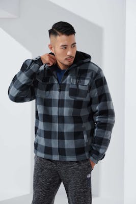 Men's Fleece Jackets - 3X-5X, Grey Check, Hooded