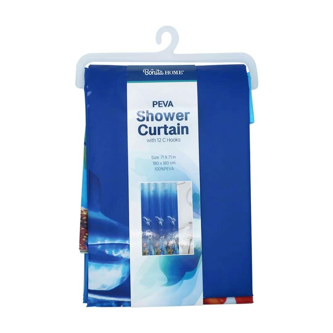 Shower Curtain & Hooks - Blue Ocean, 70.9"