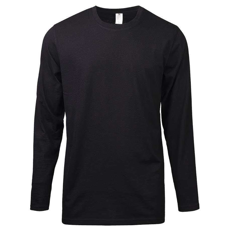 Men's Crew Neck Long Sleeve T-Shirts - Black, Small