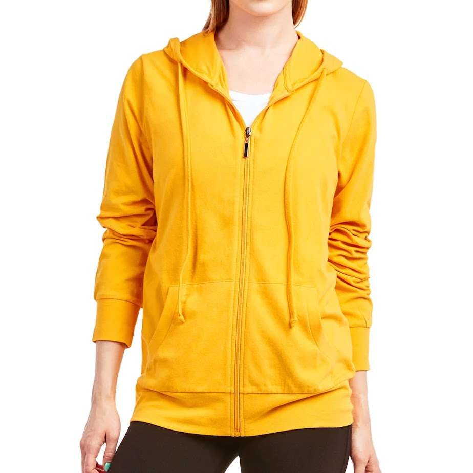 Women's Jersey Zip-Up Hoodie Jackets - Large, Mustard