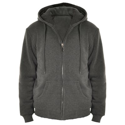 Men's Zip Up Hoodies - Large, Charcoal, Sherpa Lined