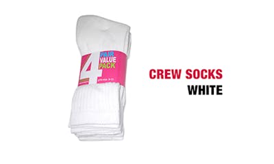 Girl's Crew Socks - 4 Pack, White, Size 6-8