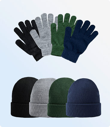 Wholesale beanies and knit caps, winter gloves, and scarves, as well as bulk winter accessory sets