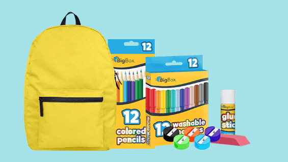 Custom school supply kit with pencils, glue and more