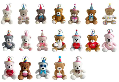 Birthday Plush Bears, 9" - Assorted