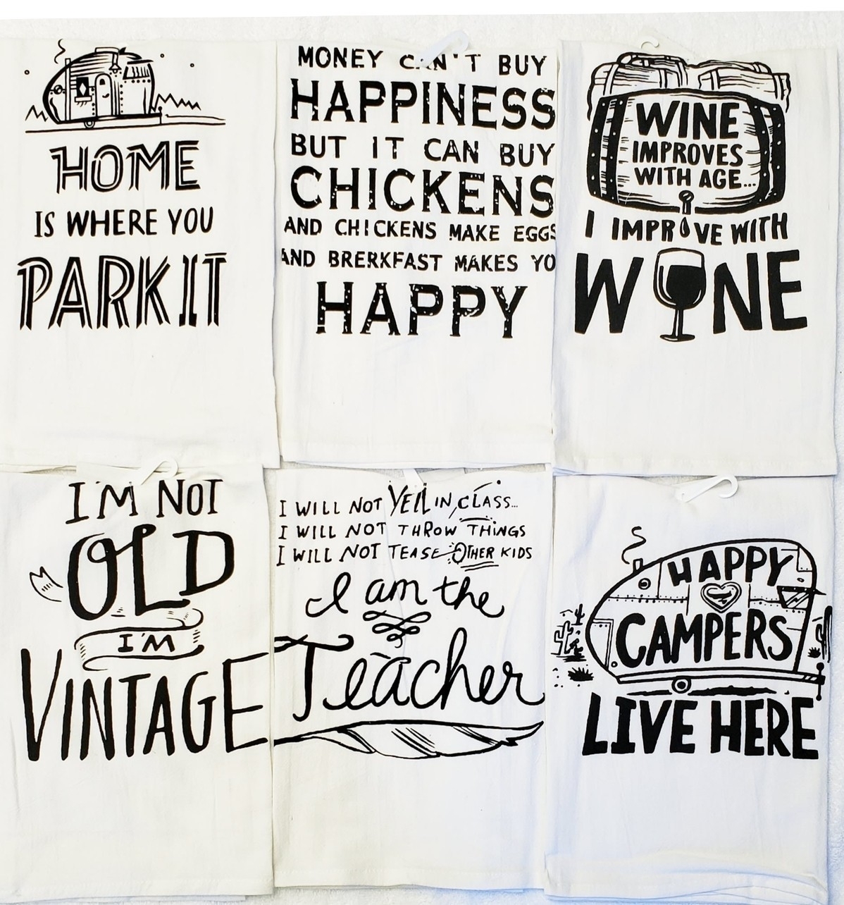 Happy Camper Dish Towel - White Or Gray