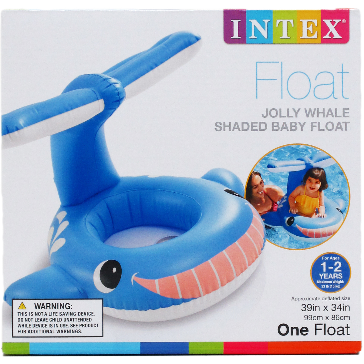 Intex Jolly Whale Shaded Baby Inflatable Float, 39
