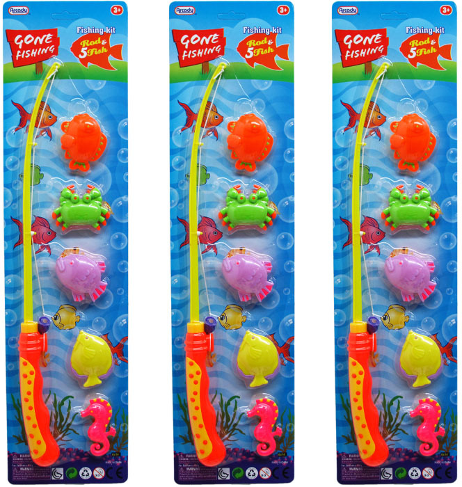 Wholesale Fishing Play Sets - 5 Fish, 1 Rod, Assorted