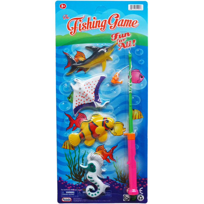 Wholesale Toy Fishing Sets - 4 Fish, 1 Rod, Assorted