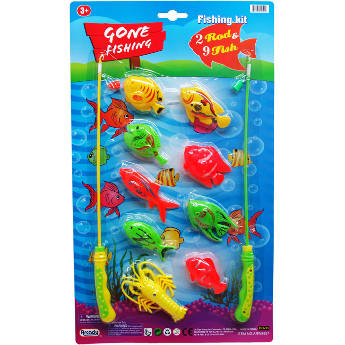 Fishing Play Set with Rods - Two 18 Rods, 9 Fish
