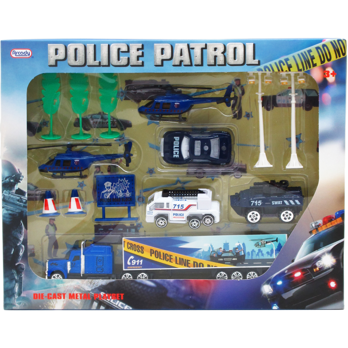 Wholesale Police Car Playset - 14-Piece, Diecast, Blue