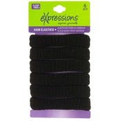 Hair Elastics - Black, Ribbed, 6 Piece
