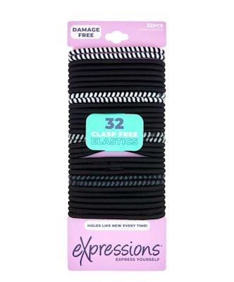 Hair Elastics - 32 Piece, Black/Striped