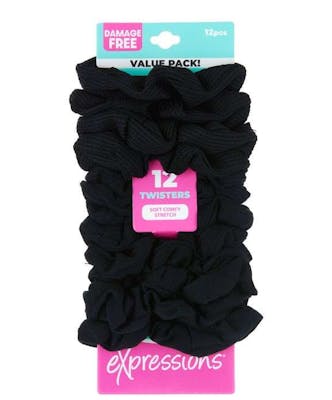 Terry Hair Twisters  - Black, 12 Pack