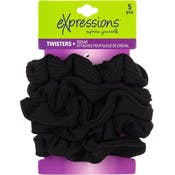 Terry Twister Scrunchies - Black, 5 Pack