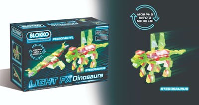 Blokko 3-in-1 Light FX Dinosaur Building Brick Sets - 126 Pieces