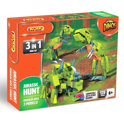 Blokko 3-in-1 Jurassic Hunt Building Brick Sets - 128 Pieces