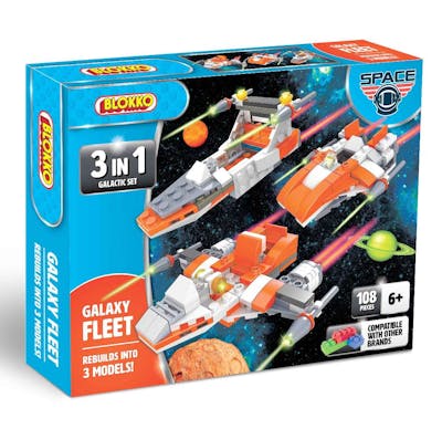 Blokko 3-in-1 Galaxy Fleet Building Brick Sets - 108 Pieces