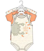 3pk Boys Short Sleeve Creepers, Size 0-9M