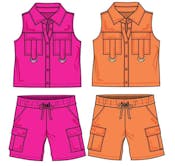 Girls' 2 Piece Nylon Cargo Short Set - Assorted Colors, Size 4-6X