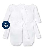 Unisex Long Sleeve Rompers, White, 12-24M, 4 Pack
