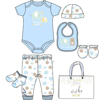 Boys 8pc Set with Bag, 0-6 Months