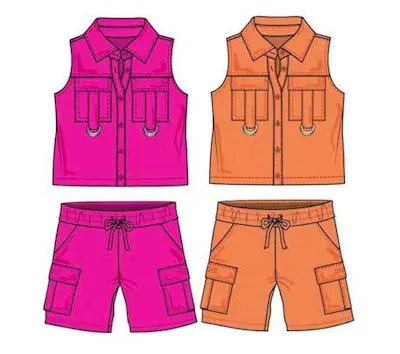 Girls' 2 Piece Nylon Cargo Short Set - Assorted Colors, Size 7-16