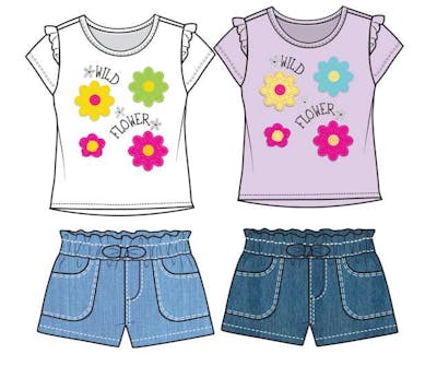 Girls' 2-Piece Denim Short Set - Assorted Colors, Size 2-4T
